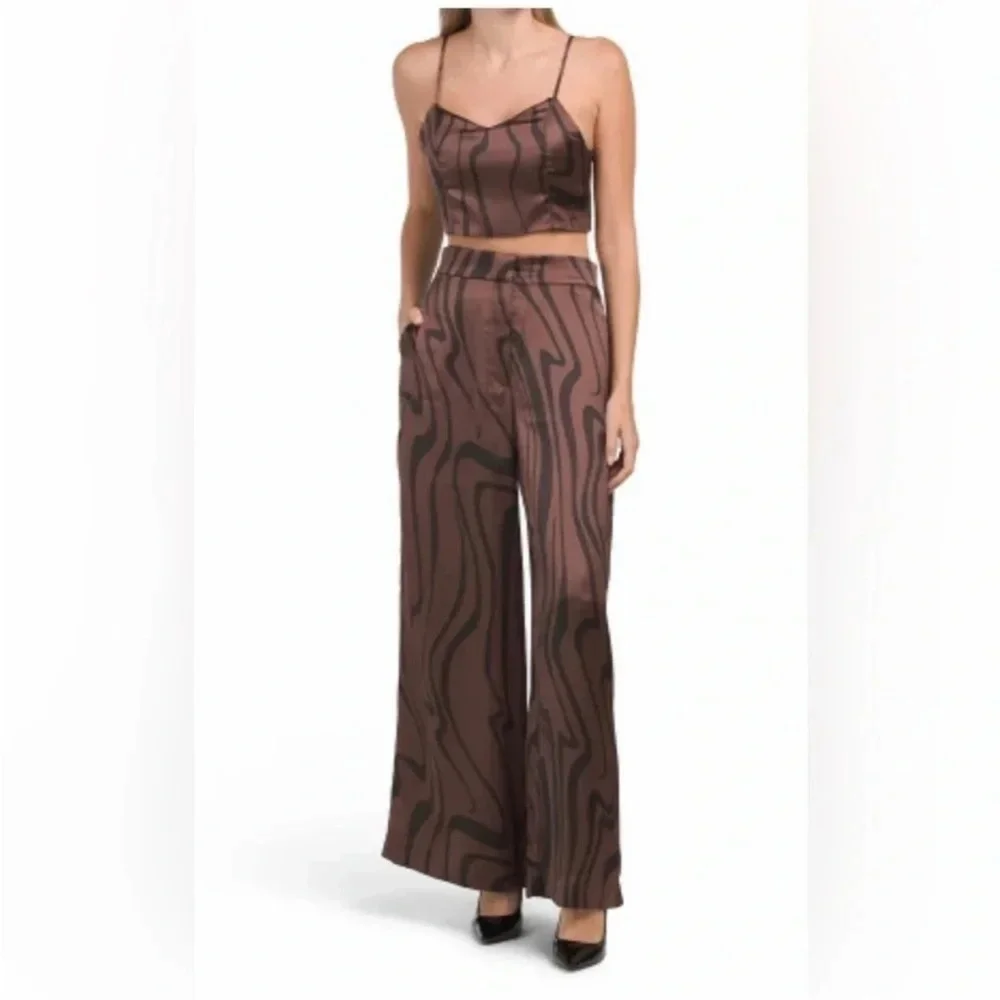 House of Harlow 1960 Wide-Leg Brown Marble Print Pants Set Women’s Size Small - Picture 1 of 8